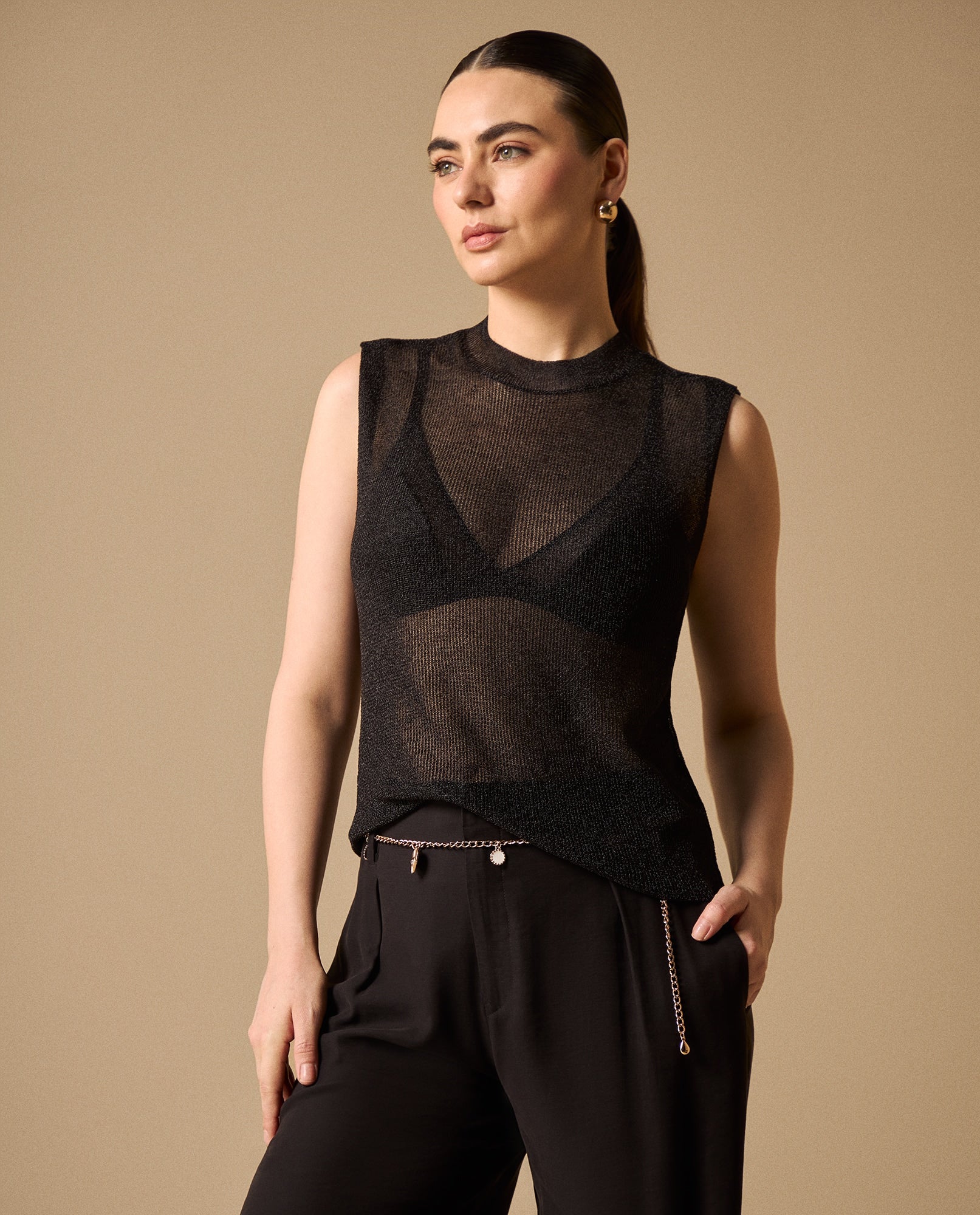 Camiseta Tejida Textura Acanalada - Negro 34_409G218_NEG190303_0