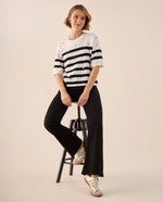 Camiseta Rayas con Aplicaciones Metálicas - Crudo