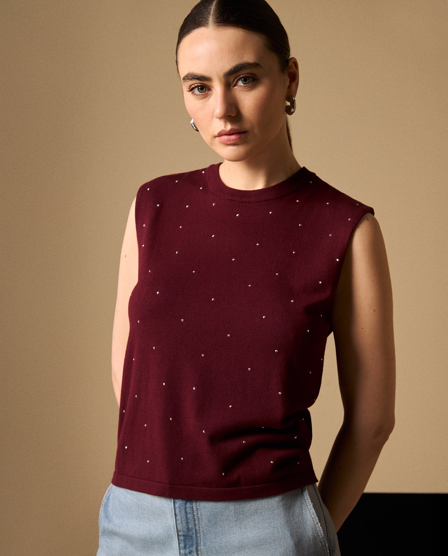 Camiseta Morado con Aplicaciones Brillantes - Morado