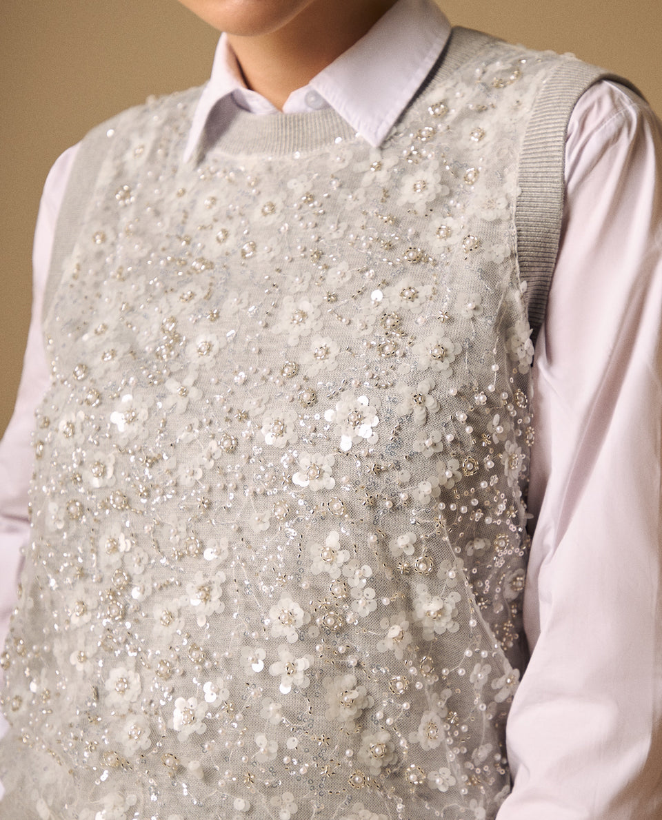 Chaleco con Lentejuelas Gris Plata - Gris 34_409G250_GRI140000_4