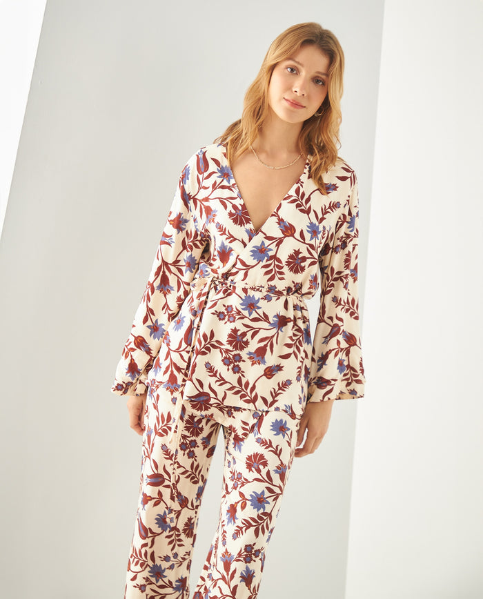 Camisa con escote en V para mujer - Café 34_411F031_CAF191435_0
