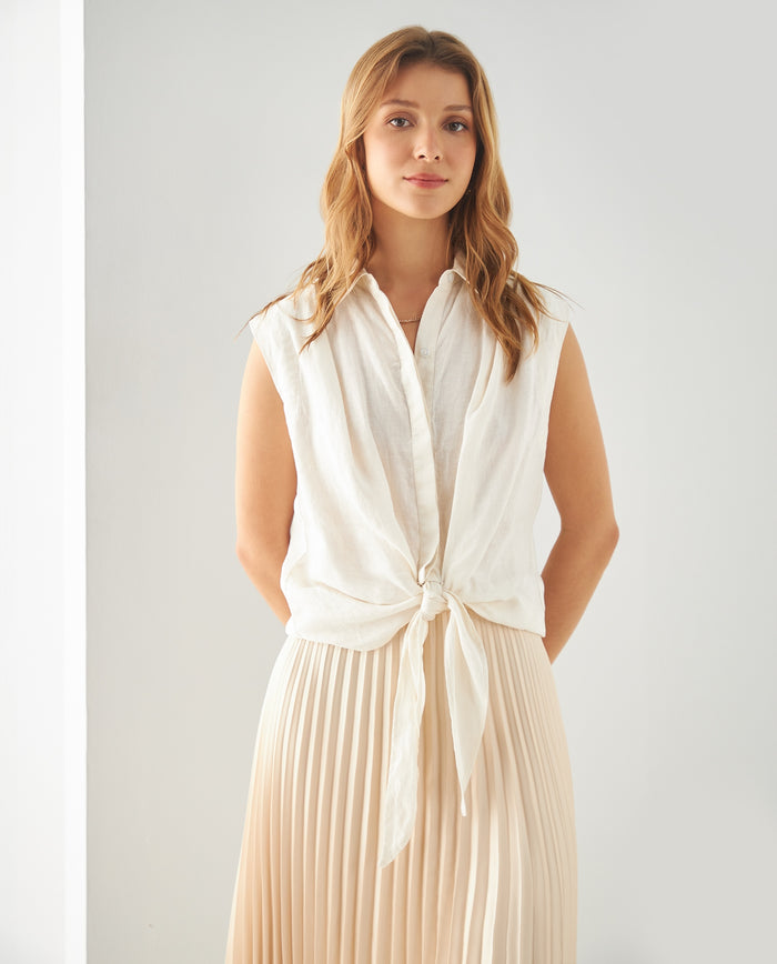 Camisa anudable en ruedo para mujer - Crudo 34_411F037_CRU110602_0