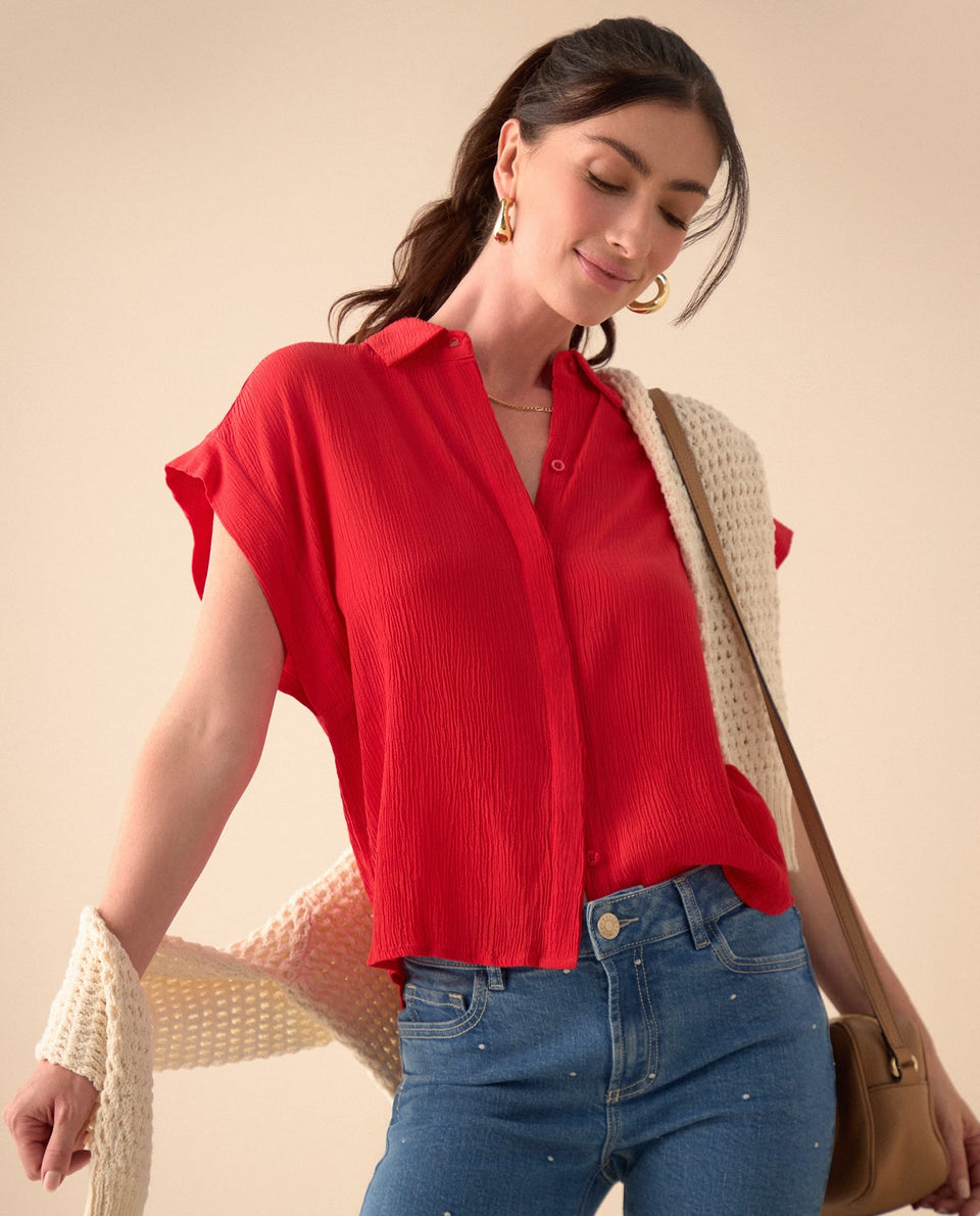 Camisa de tela con textura para mujer - Rojo 34_411G015_ROJ191664_3