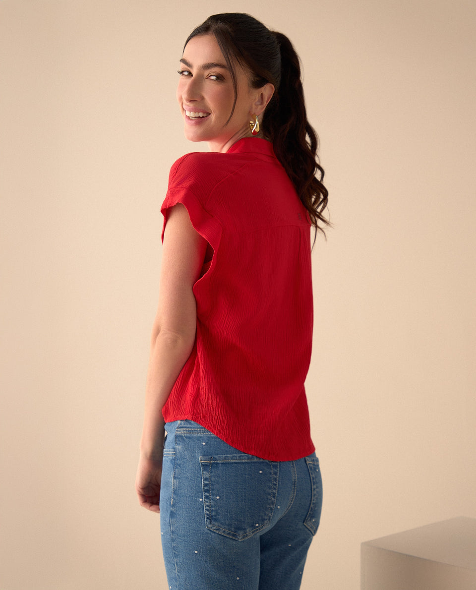 Camisa de tela con textura para mujer - Rojo 34_411G015_ROJ191664_4
