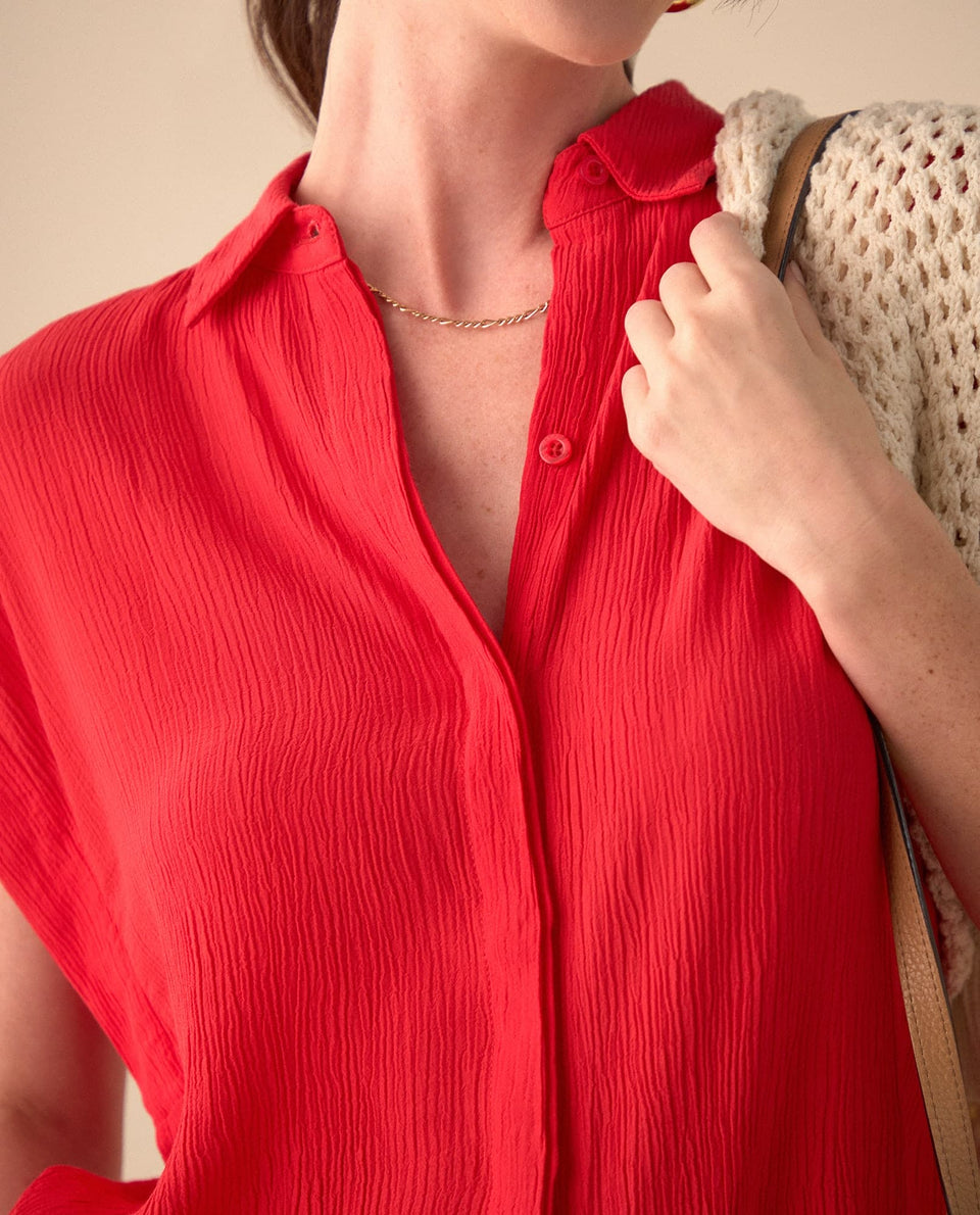 Camisa de tela con textura para mujer - Rojo 34_411G015_ROJ191664_5