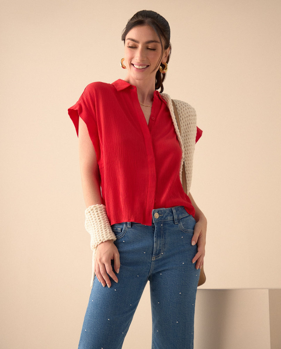 Camisa de tela con textura para mujer - Rojo 34_411G015_ROJ191664_6