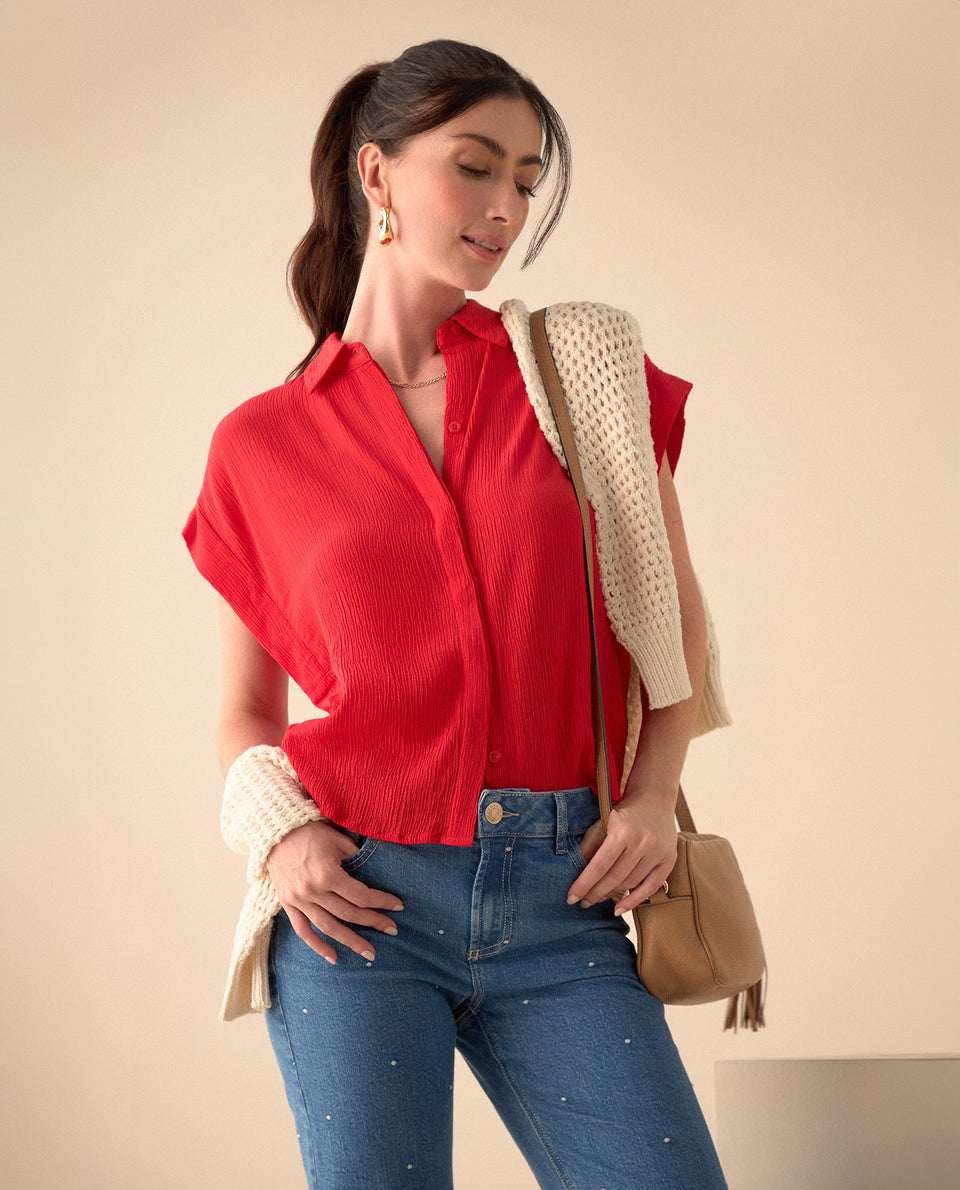 Camisa de tela con textura para mujer - Rojo 34_411G015_ROJ191664_7