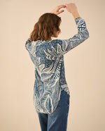 Camisa estampada de silueta larga para mujer - Azul 34_411G017_AZU183929_4