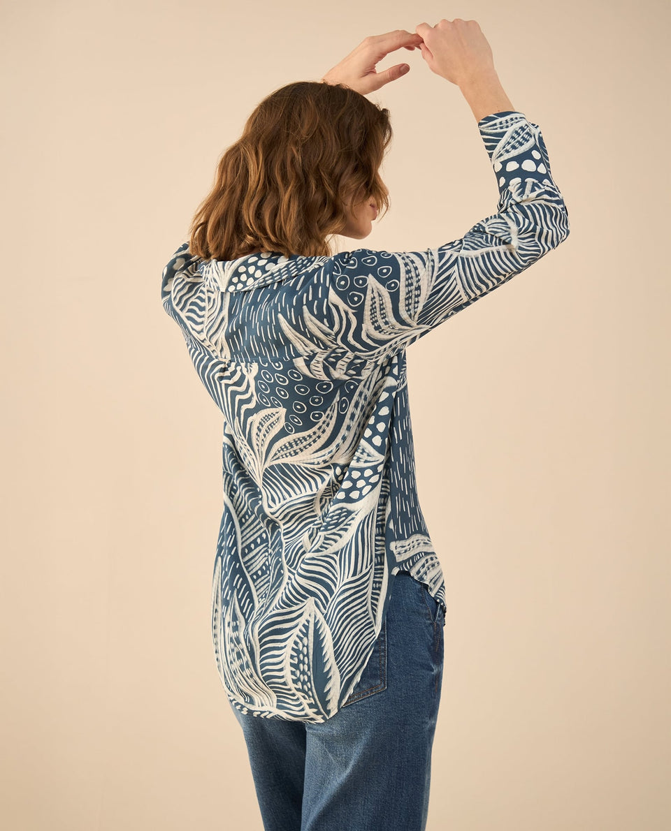 Camisa estampada de silueta larga para mujer - Azul 34_411G017_AZU183929_4