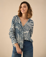 Camisa estampada de silueta larga para mujer - Azul 34_411G017_AZU183929_7