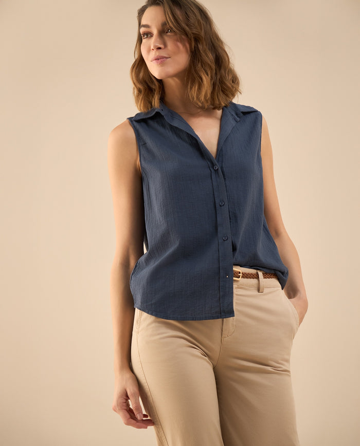 Camisa clásica manga sisa para mujer - Azul 34_411G018_AZU194019_0
