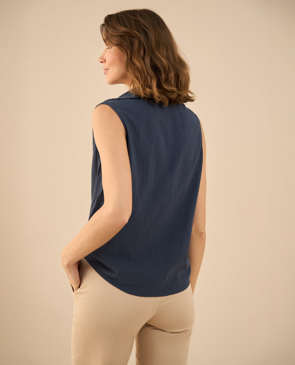 Camisa clásica manga sisa para mujer - Azul 34_411G018_AZU194019_4