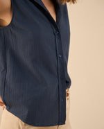 Camisa clásica manga sisa para mujer - Azul