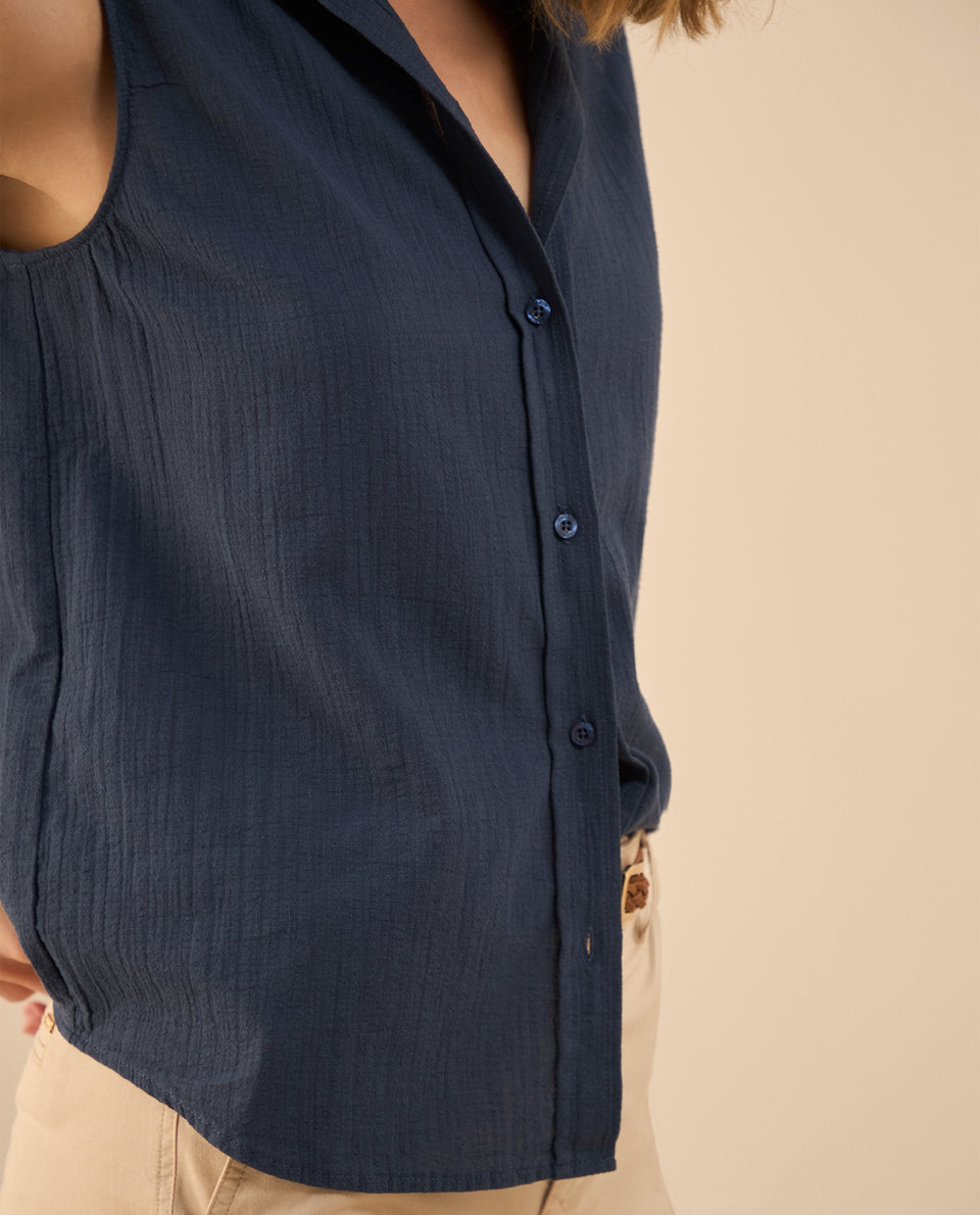 Camisa clásica manga sisa para mujer - Azul 34_411G018_AZU194019_5