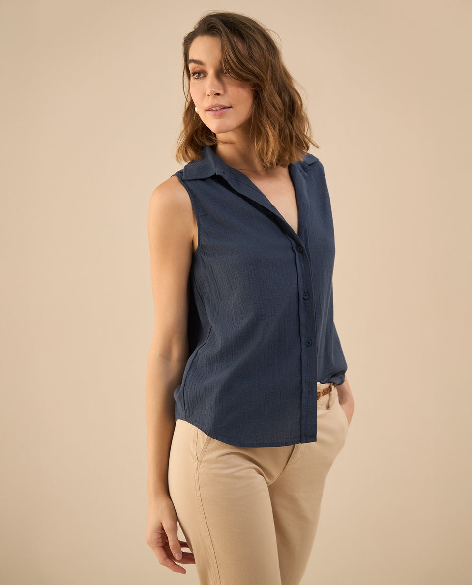 Camisa clásica manga sisa para mujer - Azul 34_411G018_AZU194019_6