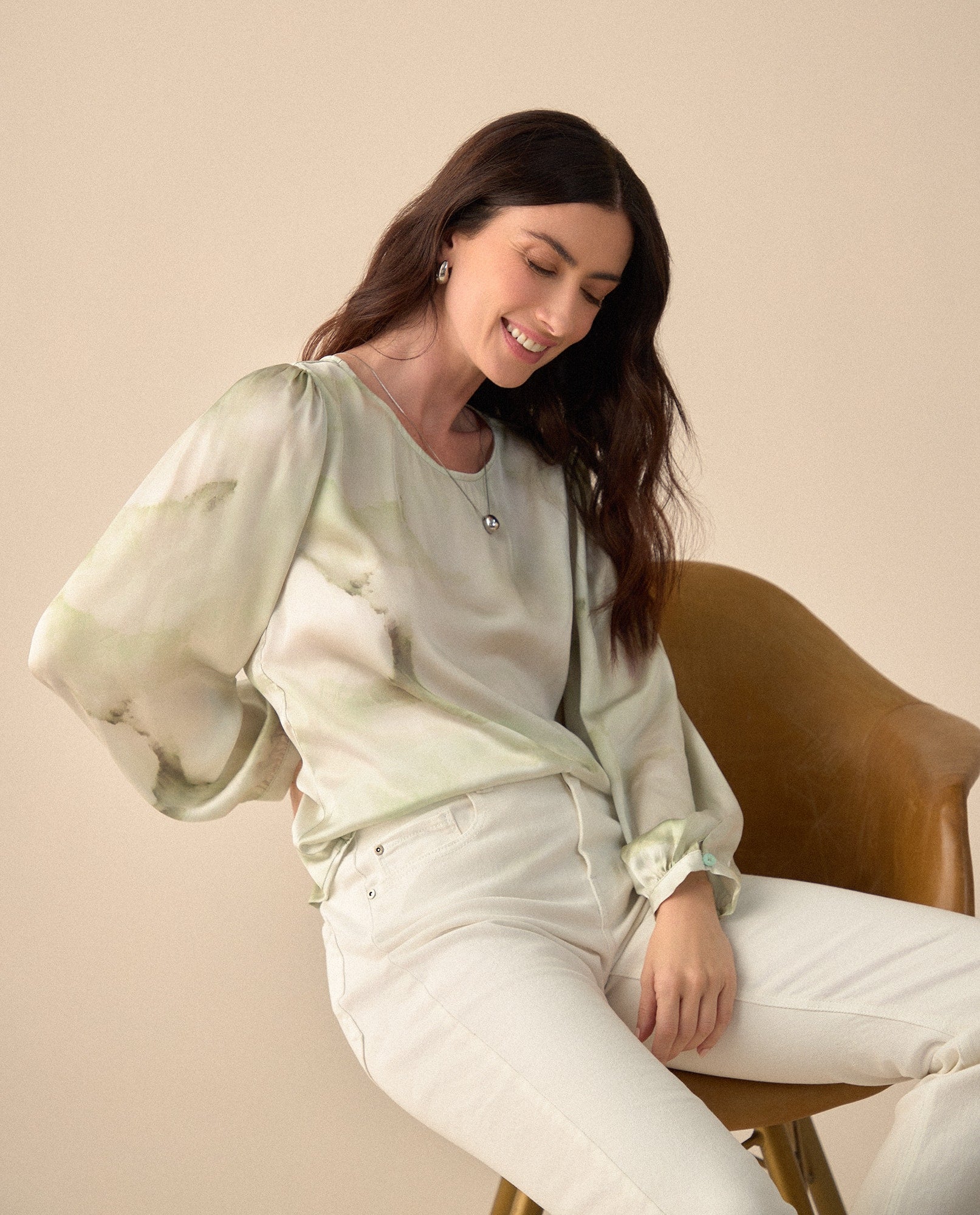 Camisa en tela tipo satín para mujer - Verde 34_411G022_VER160220_0