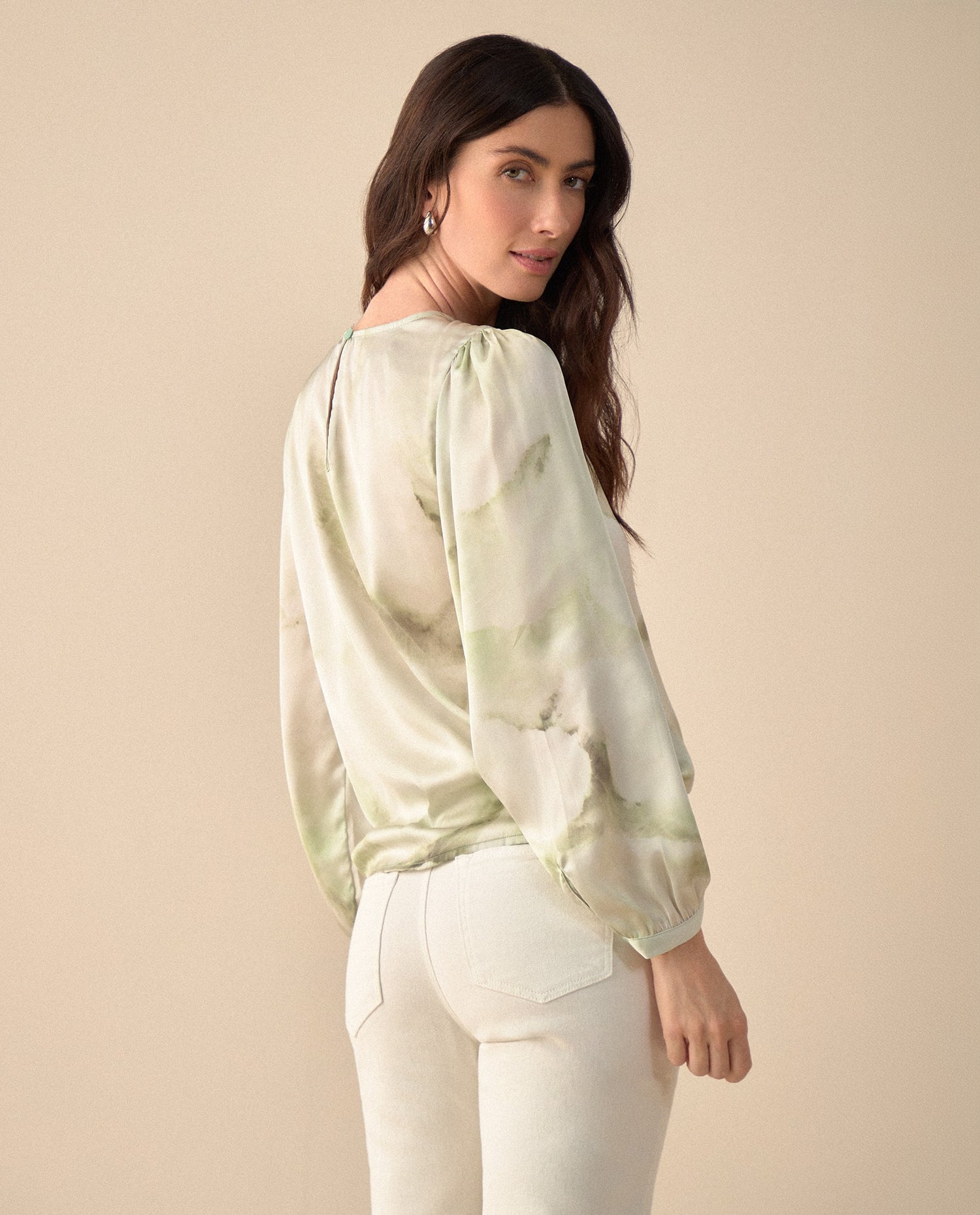 Camisa en tela tipo satín para mujer - Verde