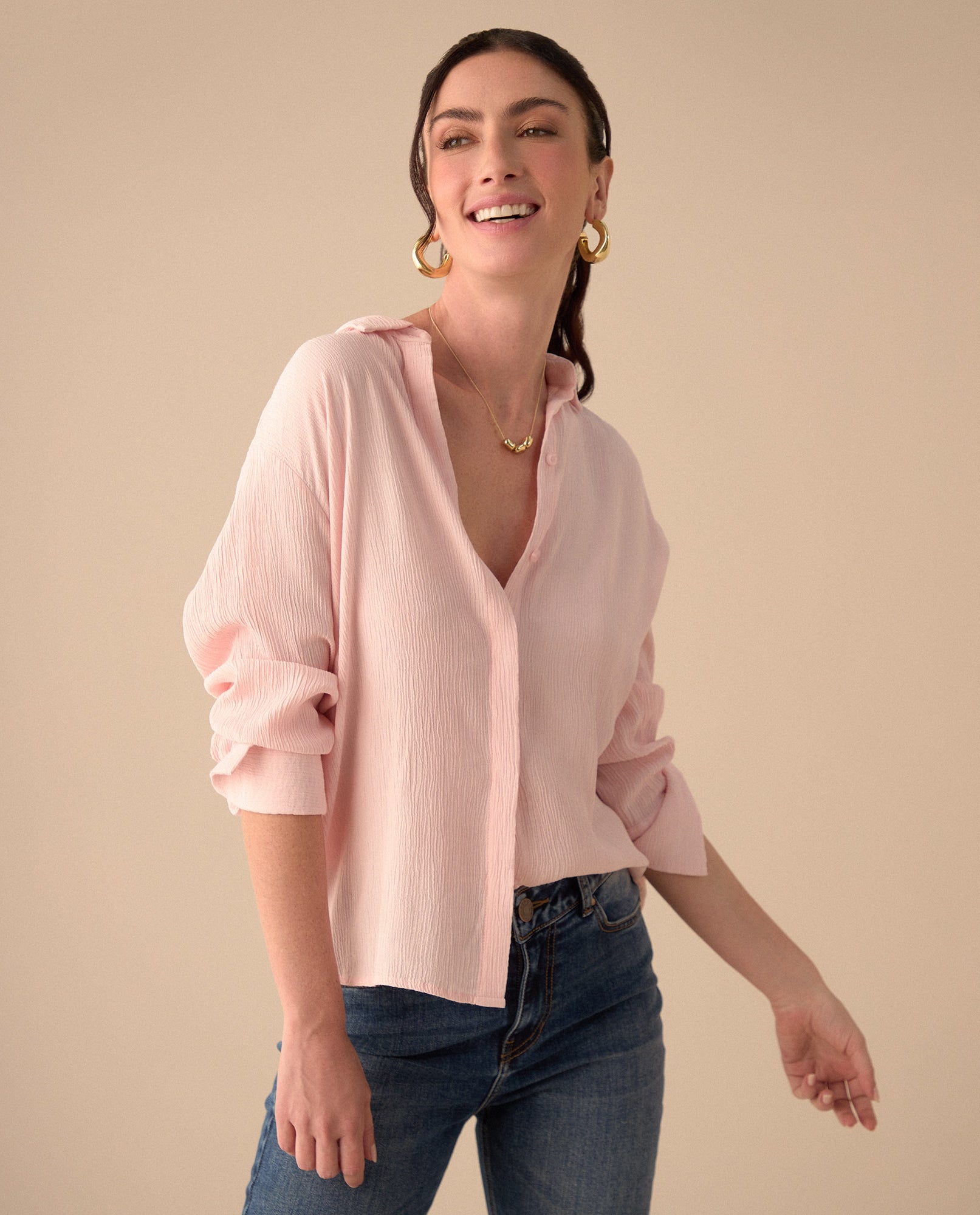 Camisa con mini bordado ESPRIT para mujer - Rosa 34_411G025_ROS132004_0