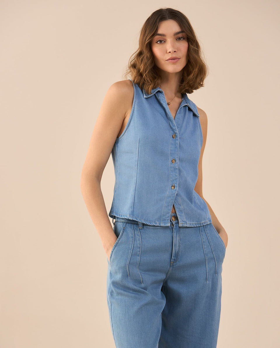 Camisa en denim para mujer - Azul 34_411G031_AZU134110_3