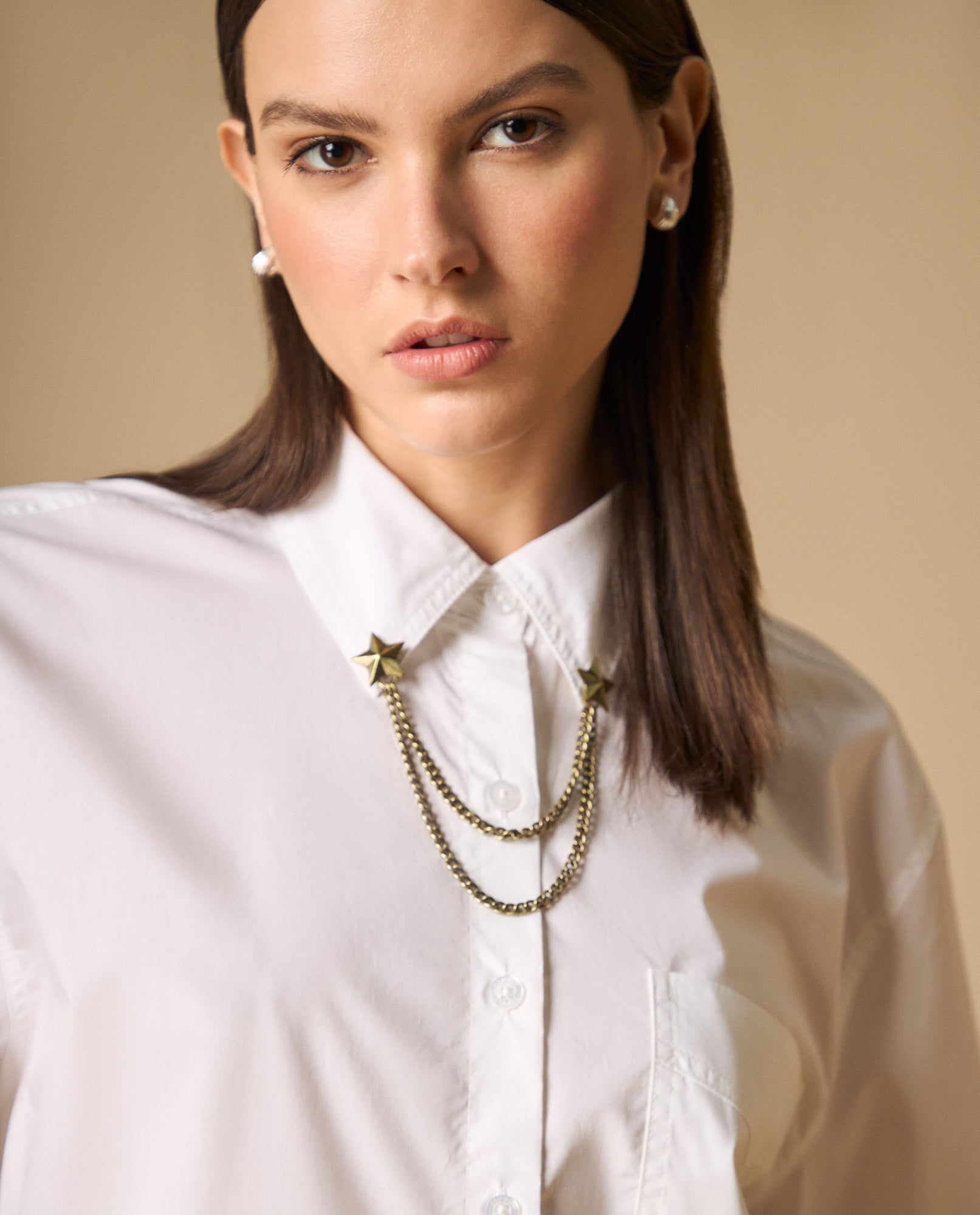 Camisa de cuello camisero manga larga en algodón - Blanco 34_411H005_BLA110601_0