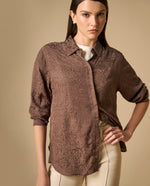 Camisa camisera manga larga con acabado hecho a mano - Marron
