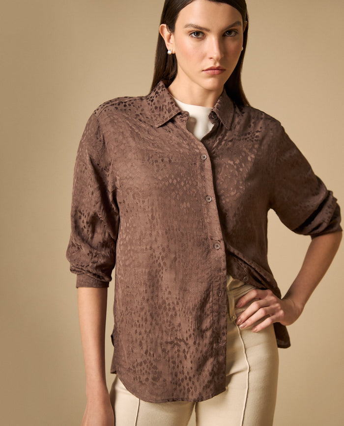 Camisa camisera manga larga con acabado hecho a mano - Marron 34_411H015_MAR181307_0