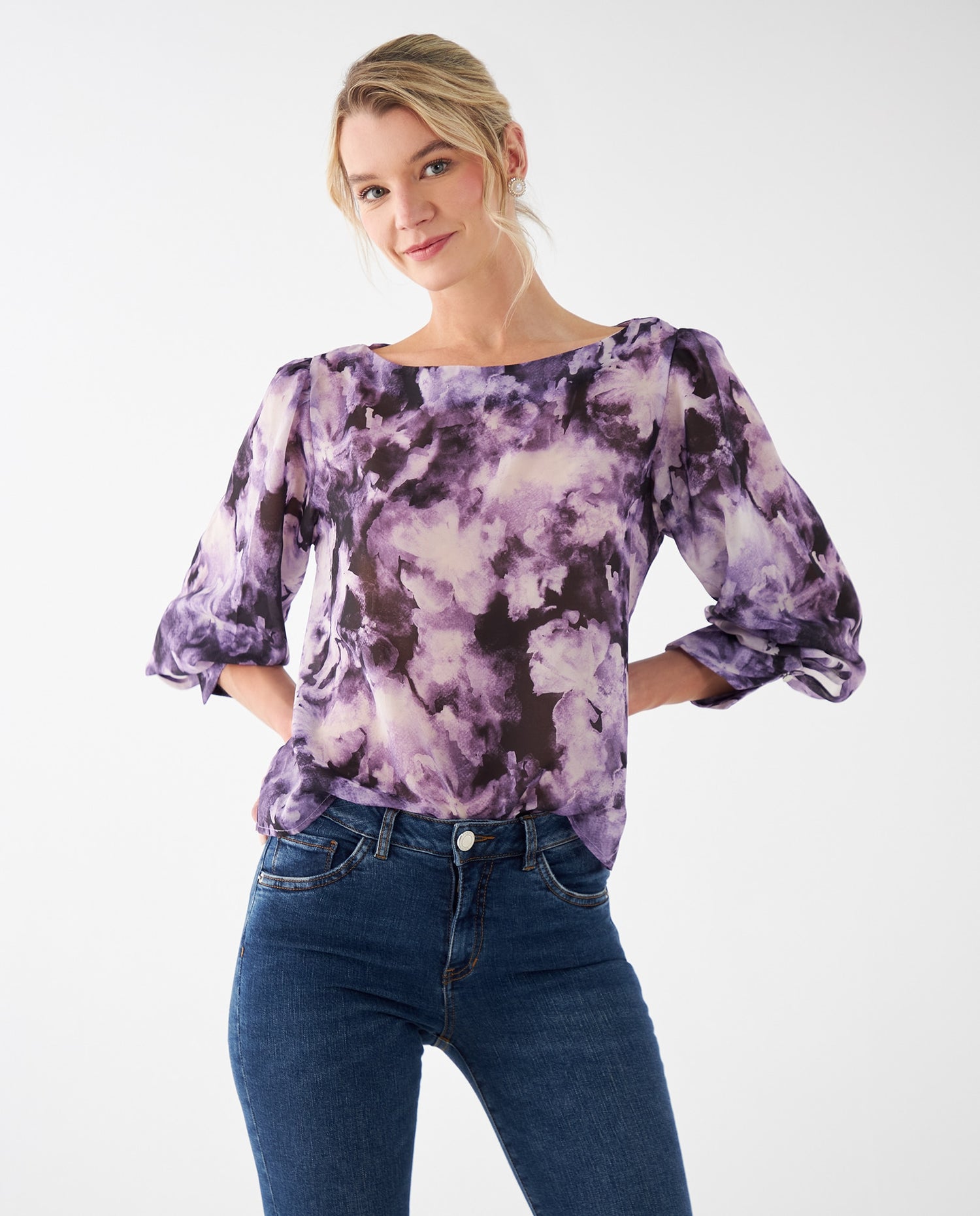 Camisa con estampado abstracto para mujer - Morado