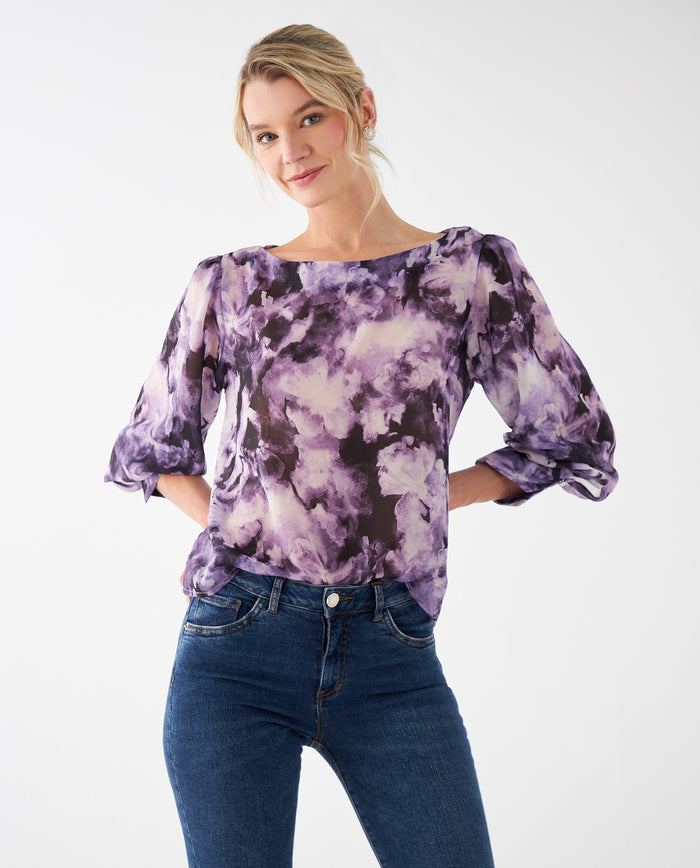 Camisa con estampado abstracto para mujer - Morado 34_412F003_MOR173725_0