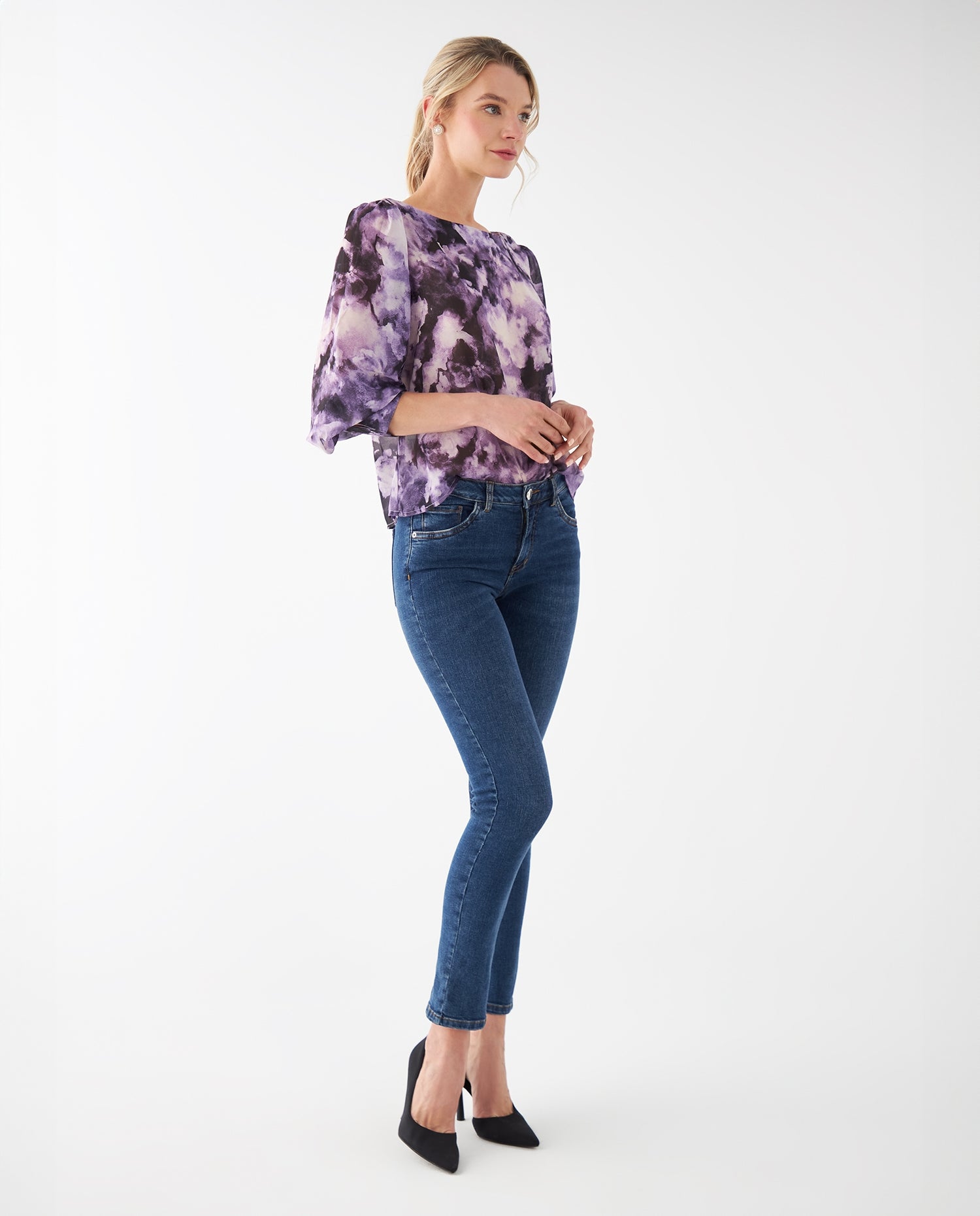 Camisa con estampado abstracto para mujer - Morado