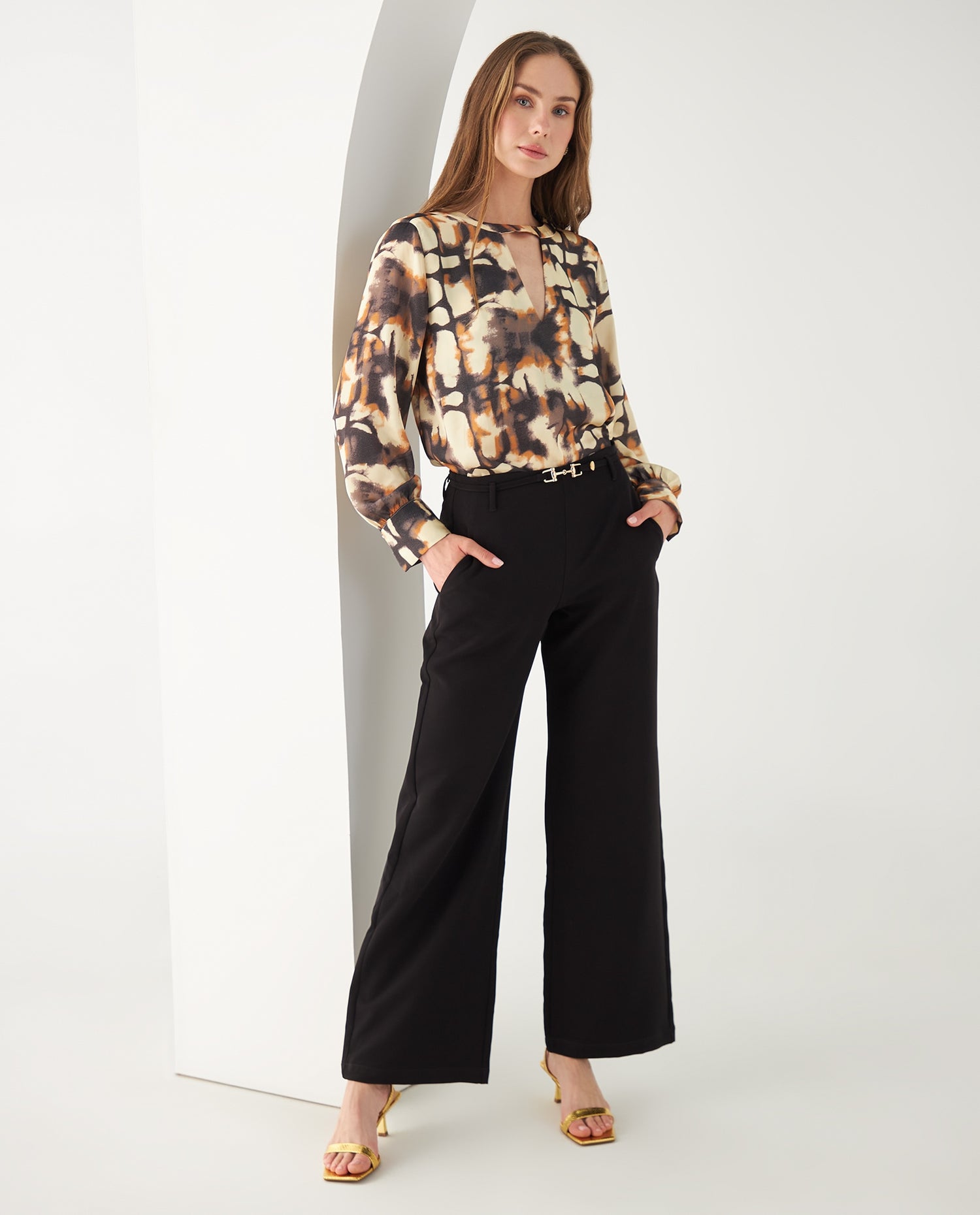 Camisa con manga larga amplia para mujer - Amarillo