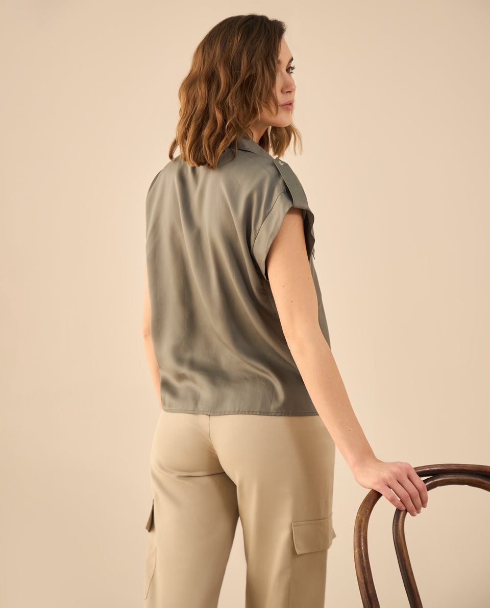 Camisa de manga sisa con pieza para mujer - Verde 34_412G000_VER180515_4