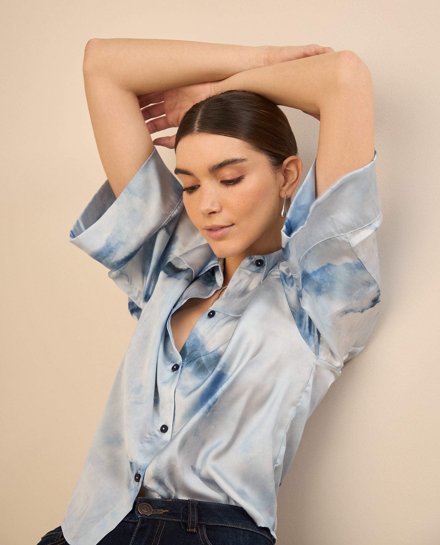 Camisa tipo satín para mujer - Azul