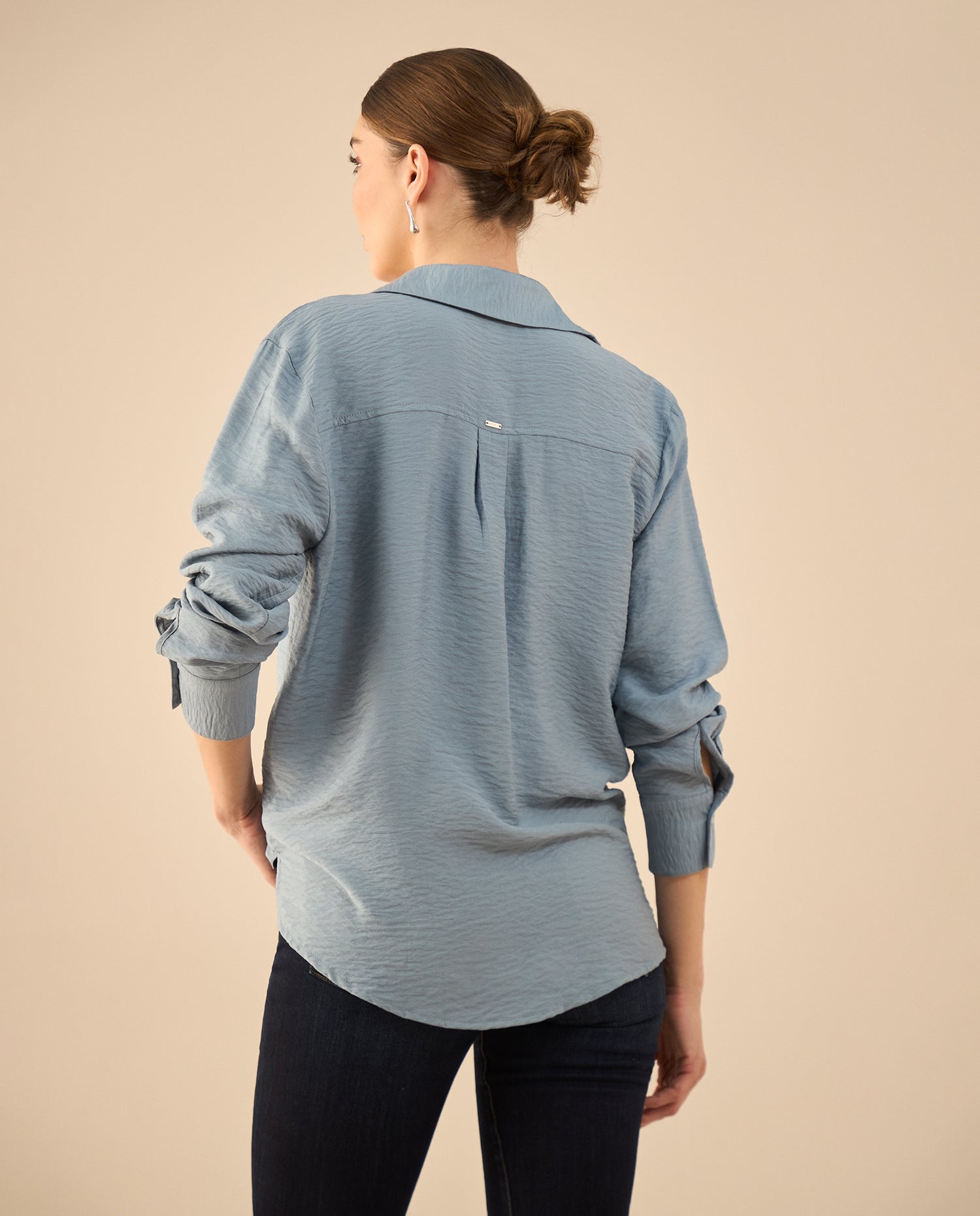 Camisa de ruedo curvo para mujer - Azul