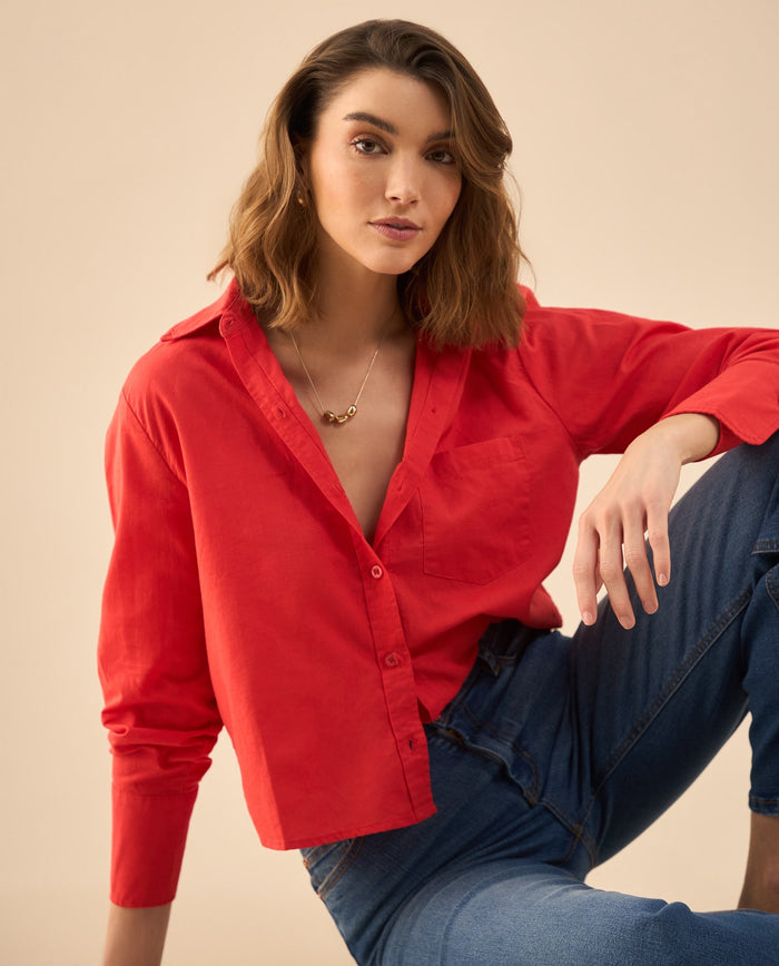 Camisa clásica manga larga para mujer - Rojo 34_412G016_ROJ181762_0