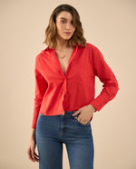 Camisa clásica manga larga para mujer - Rojo