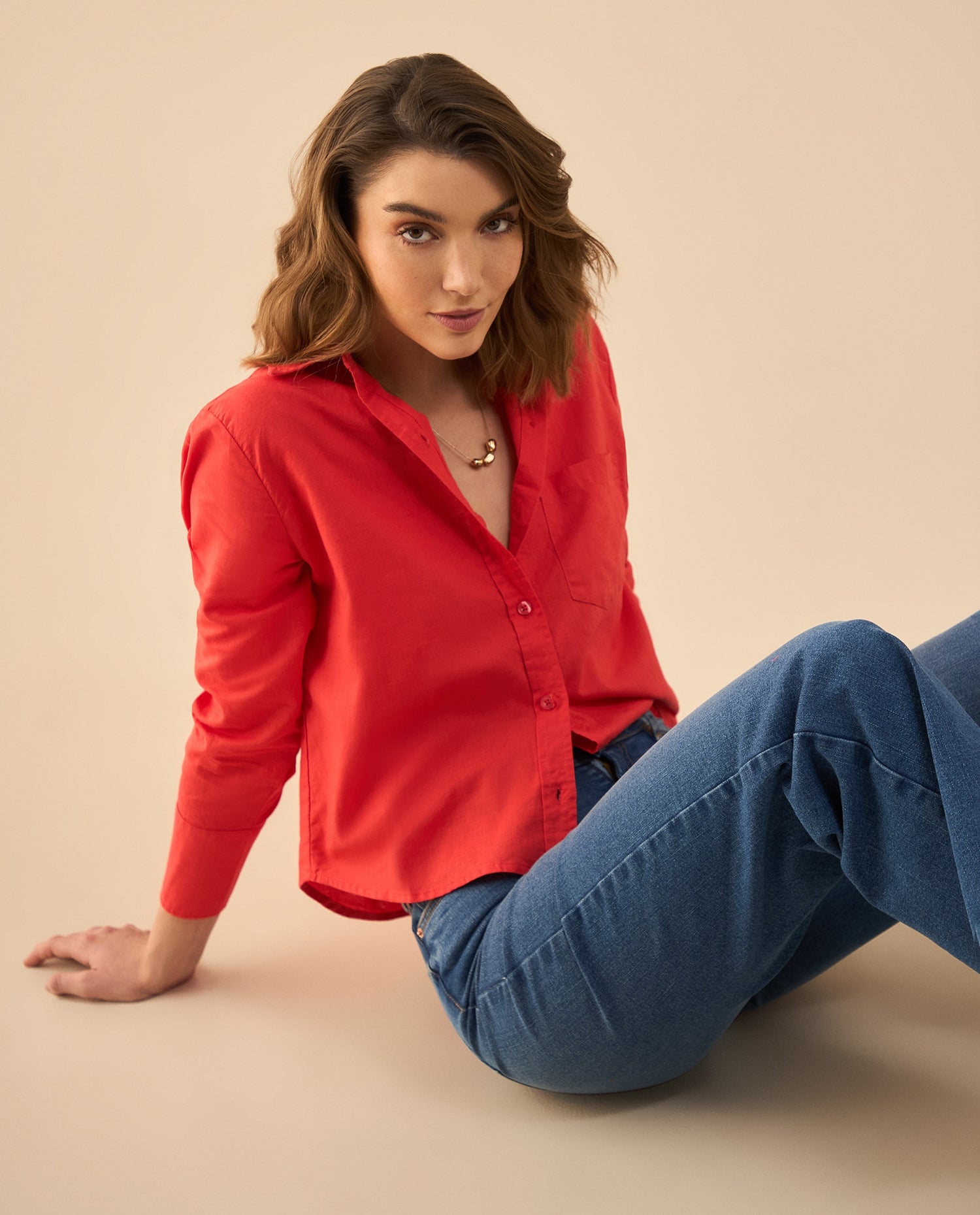 Camisa clásica manga larga para mujer - Rojo