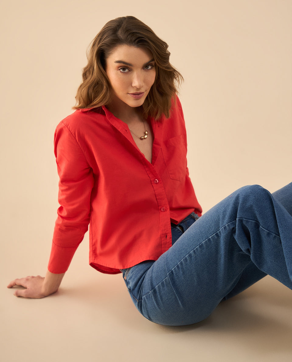 Camisa clásica manga larga para mujer - Rojo 34_412G016_ROJ181762_6
