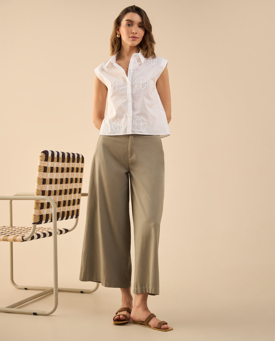 Camisa con flores bordadas a tono para mujer - Crudo 34_412G032_CRU114201_7