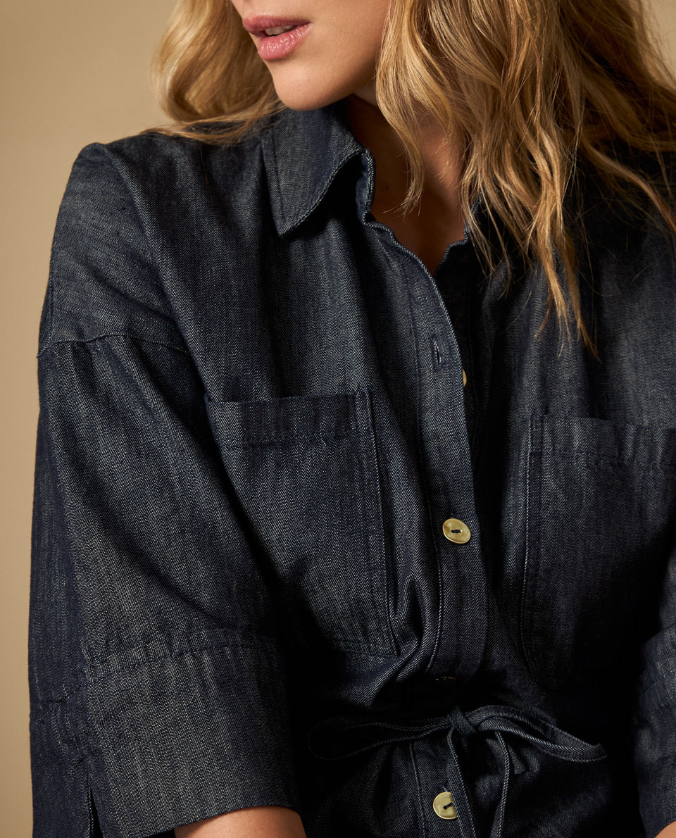 Camisa denim cuello camisero manga 3/4 - Azul 34_412H004_AZU193933_4