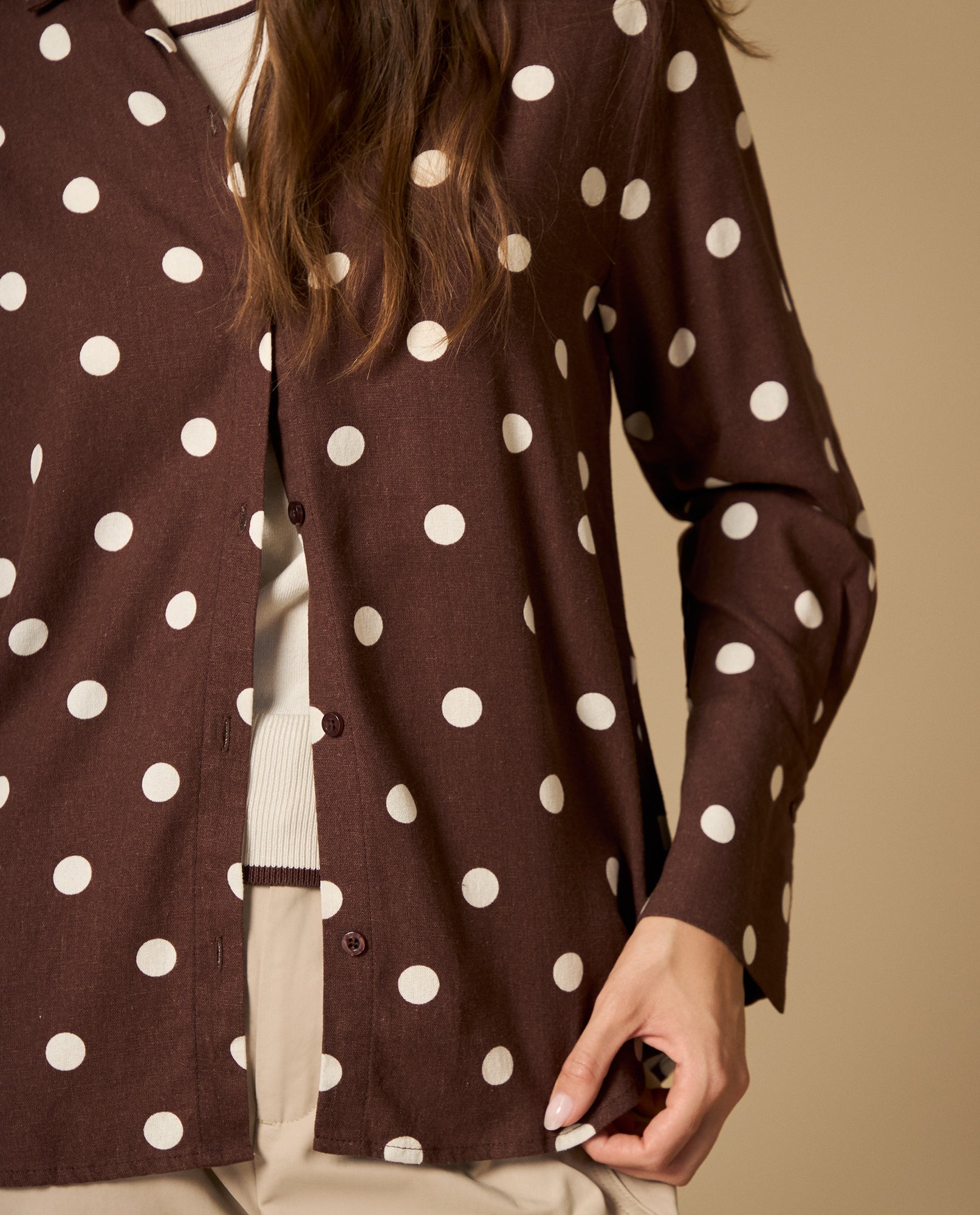 Camisa manga larga con estampado de puntos - Cafe 34_412H005_CAF191215_3