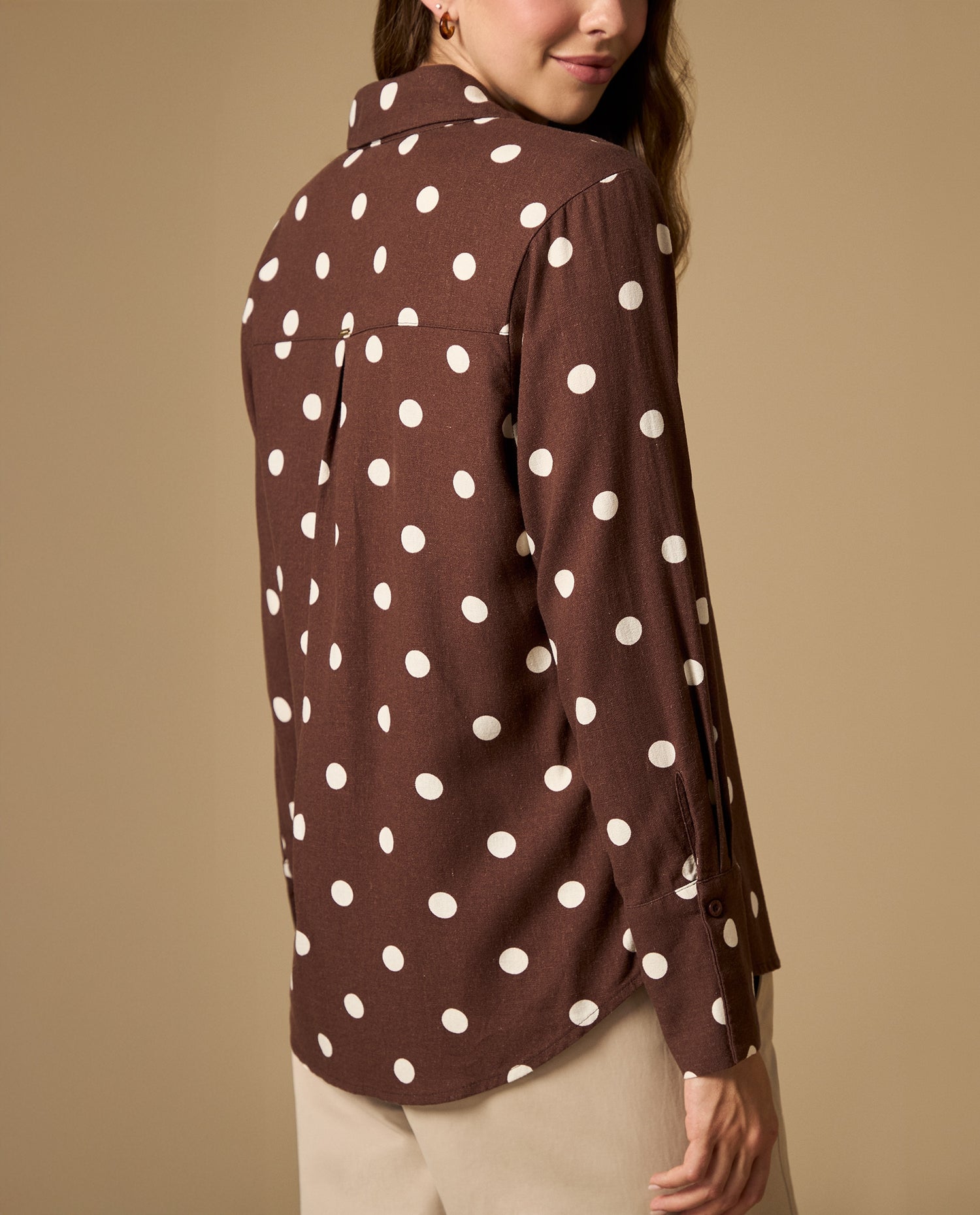 Camisa manga larga con estampado de puntos - Cafe