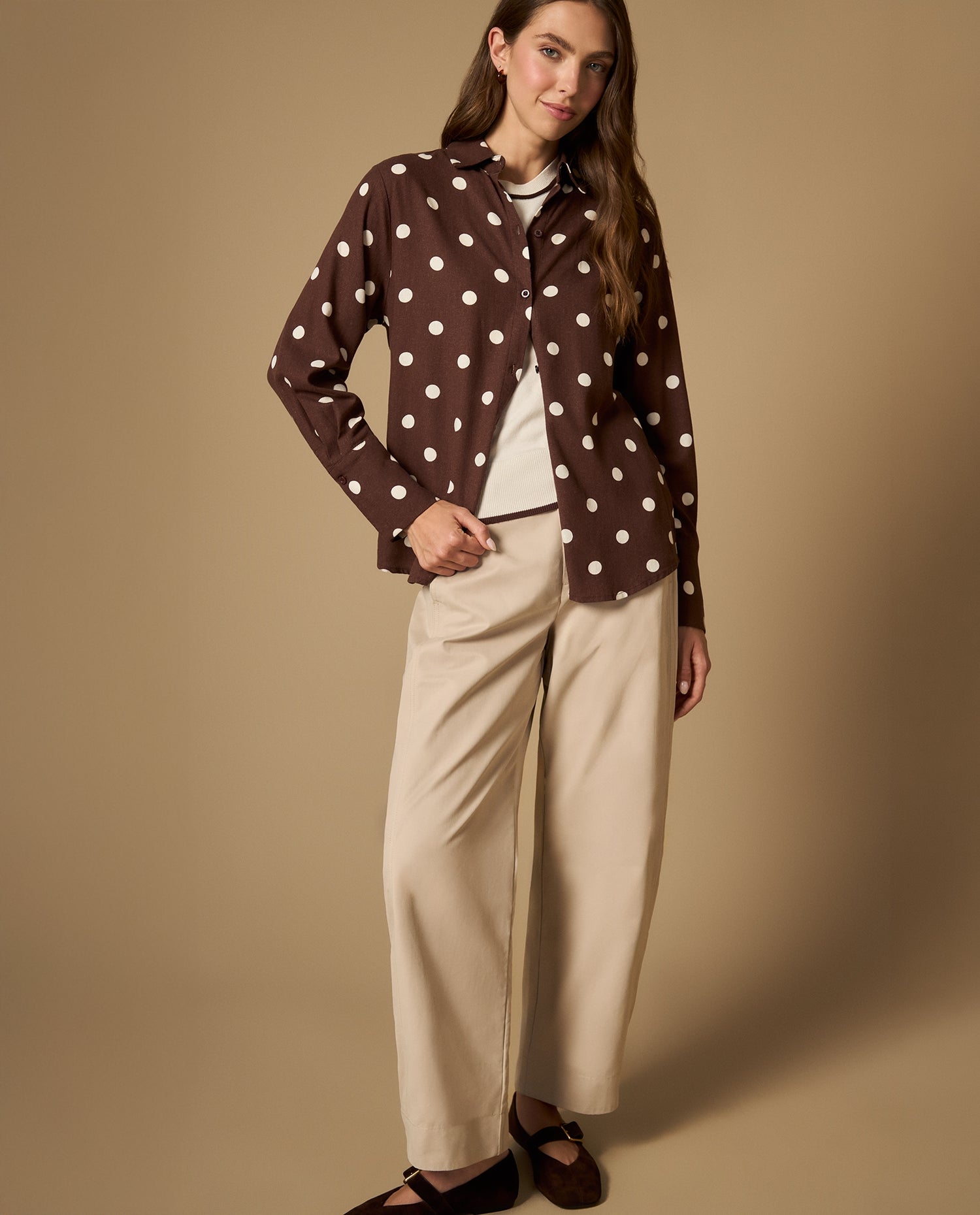 Camisa manga larga con estampado de puntos - Cafe
