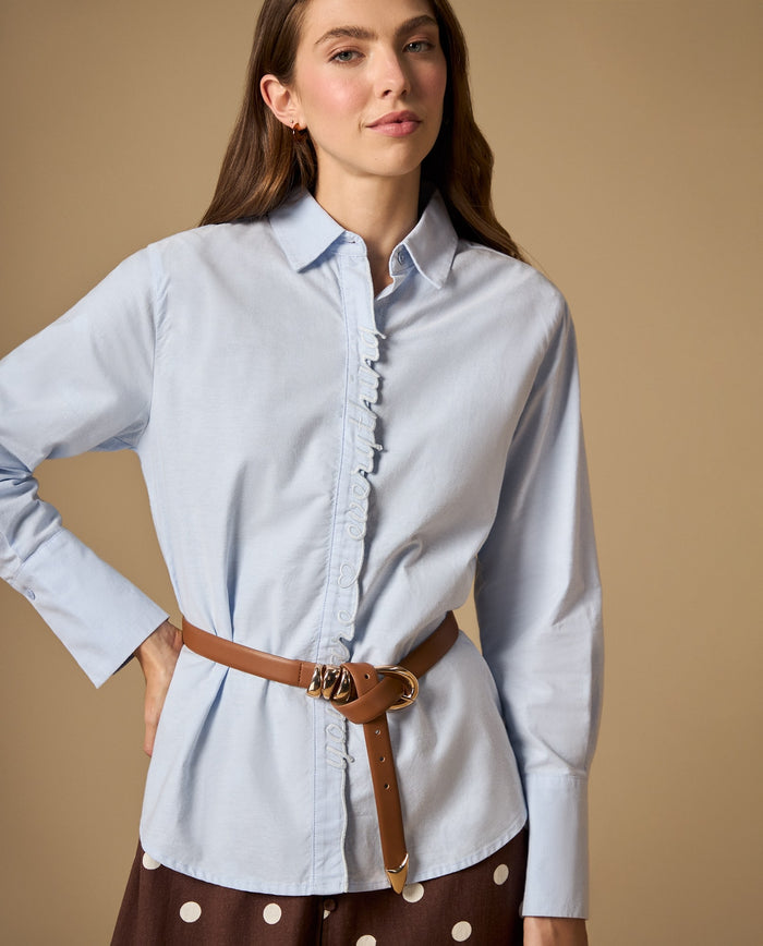 Camisa camisera manga larga con bordado frontal - Azul 34_412H006_AZU134302_0