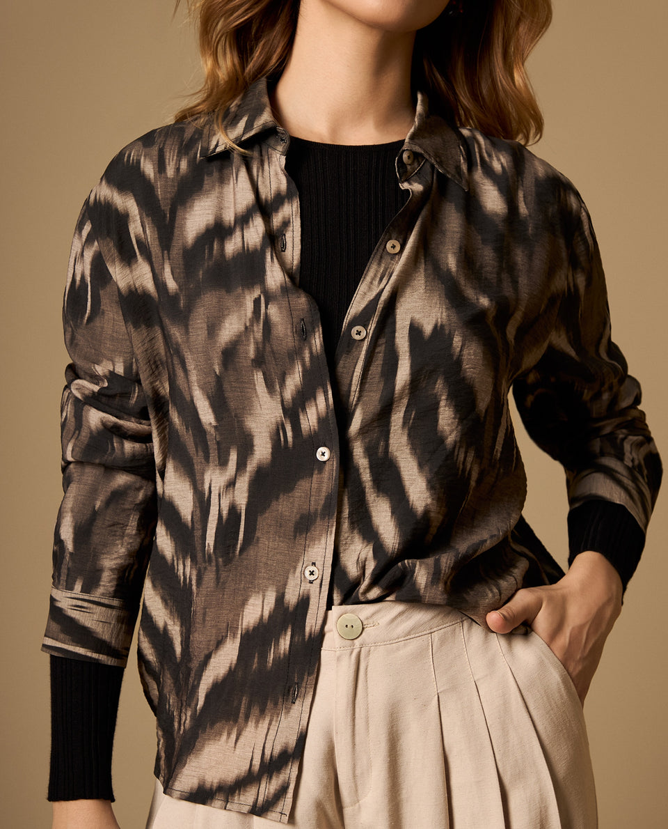 Camisa manga larga cuello camisero tejido fluido - Gris 34_412H010_GRI194406_5
