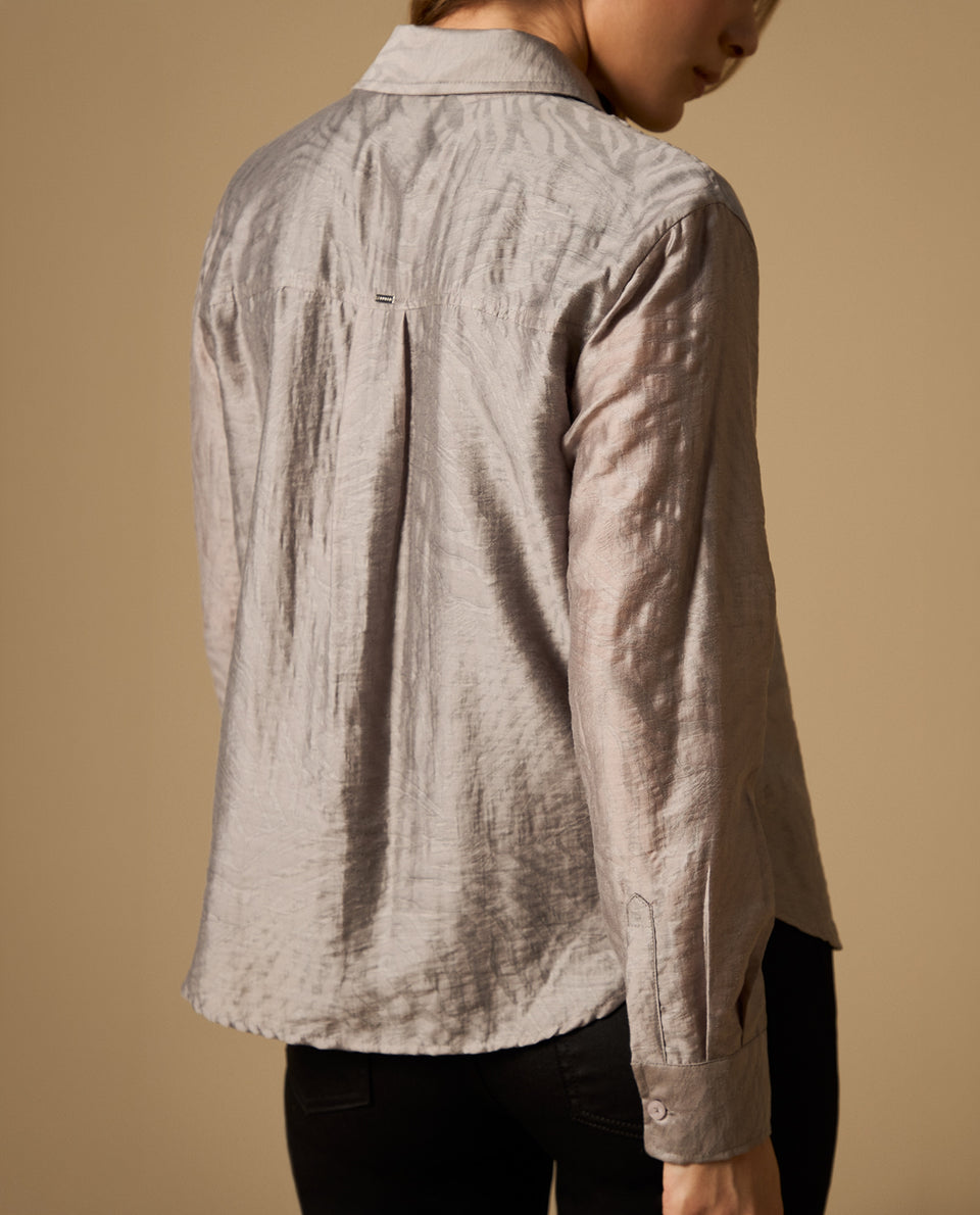 Camisa manga larga cuello camisero con acabado satinado - Gris 34_412H011_GRI164400_4