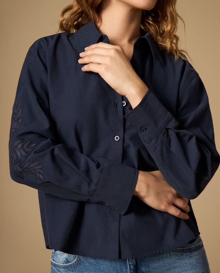 Camisa camisera manga larga con bordado floral - Azul 34_412H014_AZU193923_3