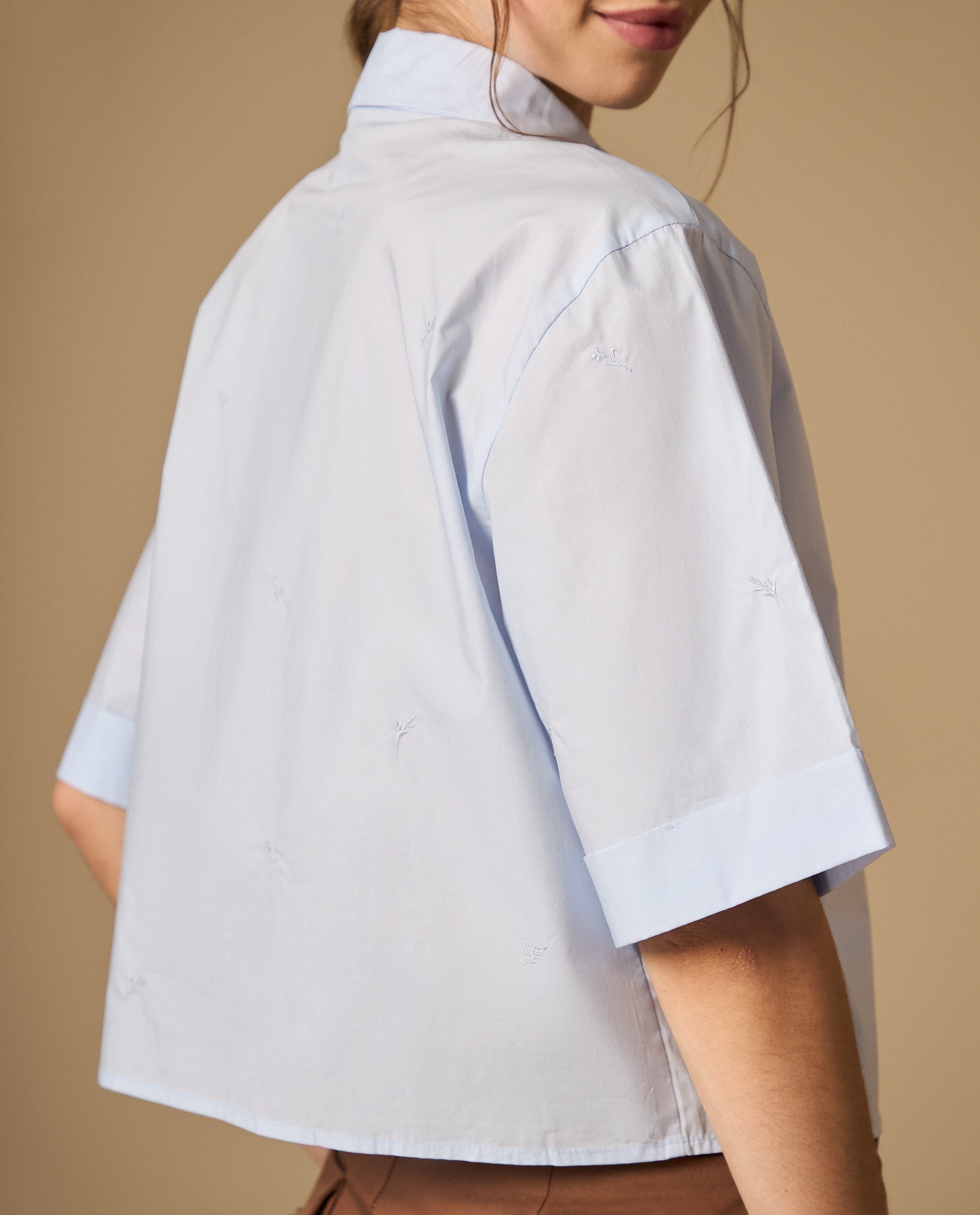 Camisa bordada manga corta con corte cropped y doblez en mangas - Azul 34_412H018_AZU134302_4