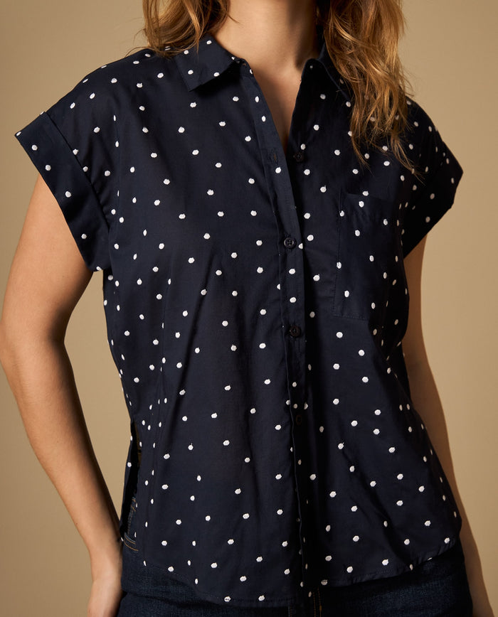 Camisa bordada manga corta con bolsillo frontal - Azul 34_412H040_AZU193933_0