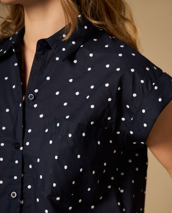 Camisa bordada manga corta con bolsillo frontal - Azul 34_412H040_AZU193933_3