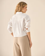 Camisa manga larga con bolsillos de tapa para mujer  - Blanco